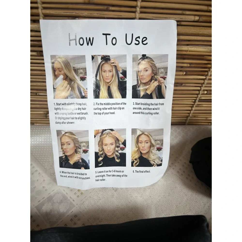 Heatless Black Satin Overnight Curls 4-‎ piece Headband Ribbon Hair Curls Black